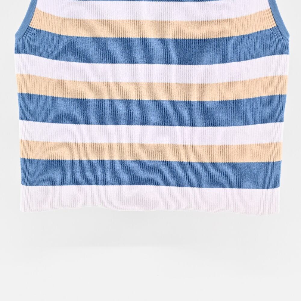 ARITZIA Top Sz XS Babaton Sculpt Knit Halter Flax Beige Flagstone Blue Stripe‎ - Picture 3 of 11